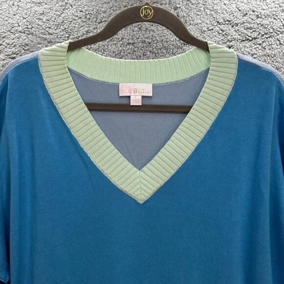 Belle by Kim Gravel Large Knitted Sweater V-Neck Color Block Casual Comfort - Picture 7 of 10